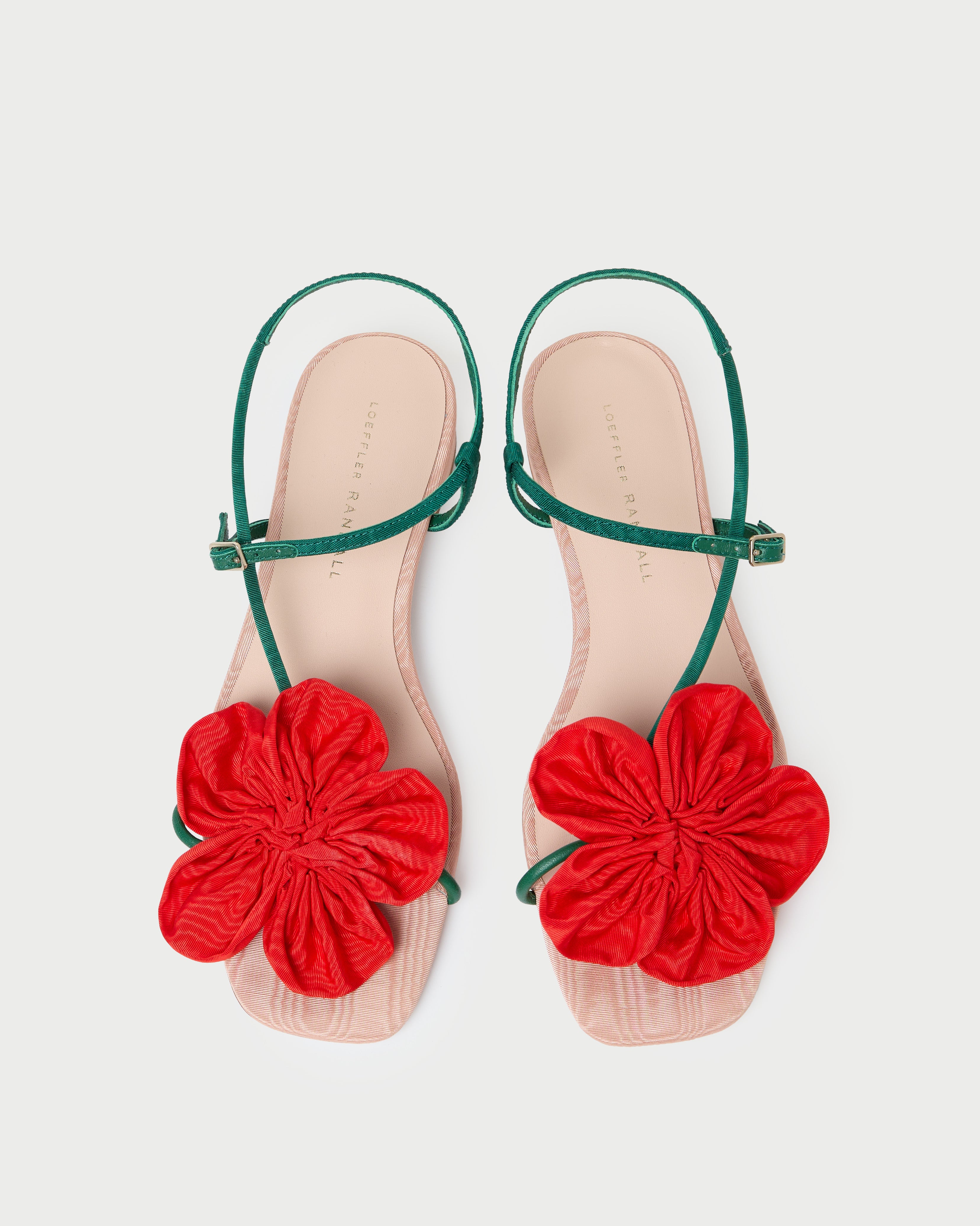 Genevieve Red/Green Moiré Flower Sandal | Flat Sandals