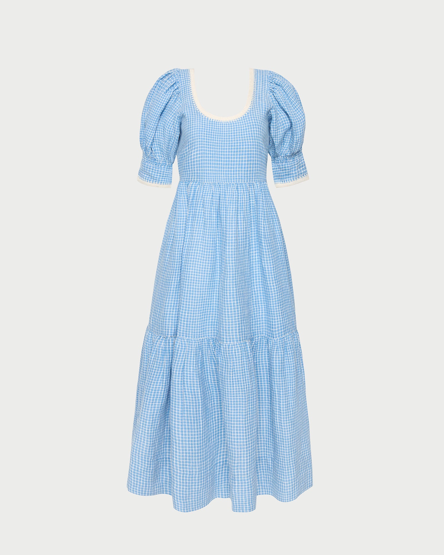 Gillian Blue Check Puff-Sleeve Dress | Dresses | Apparel XS Gillian Blue Check Puff-Sleeve Dress | Dresses | Apparel XS