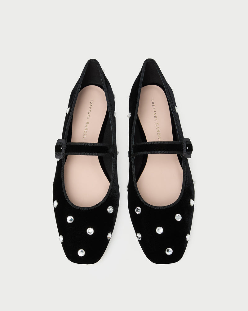 Ginger Black/Crystal Velvet Mary Jane in black velvet with crystal accents.