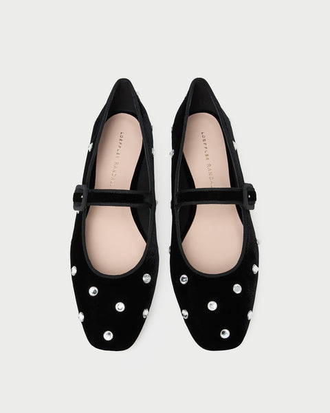 Ginger Black/Crystal Velvet Mary Jane | Flats | Footwear