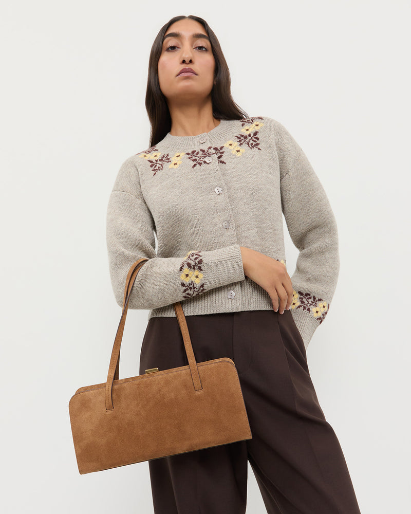 Giulia Toffee Suede Shoulder Bag in toffee split suede.