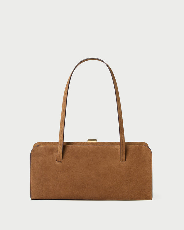 Giulia Toffee Suede Shoulder Bag in toffee split suede.