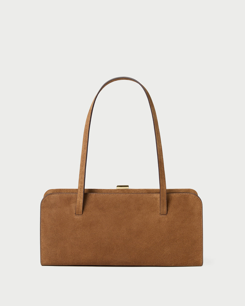 Giulia Toffee Suede Shoulder Bag in toffee split suede.