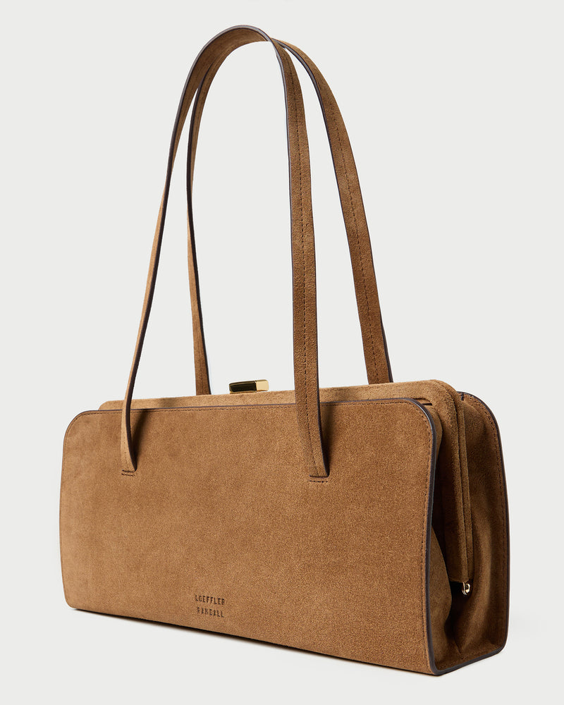 Giulia Toffee Suede Shoulder Bag in toffee split suede.