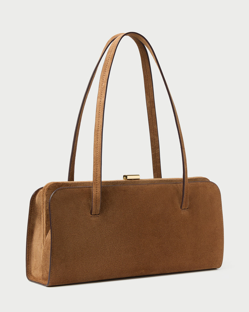 Giulia Toffee Suede Shoulder Bag in toffee split suede.