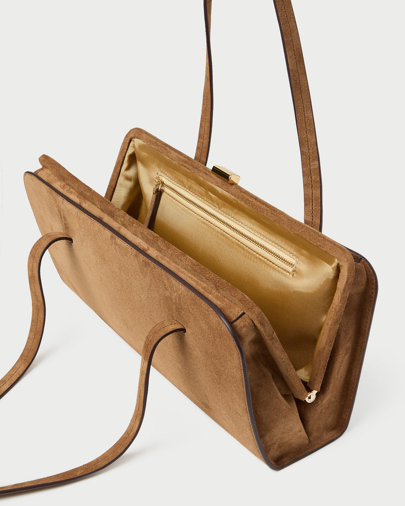 Giulia Toffee Suede Shoulder Bag in toffee split suede.