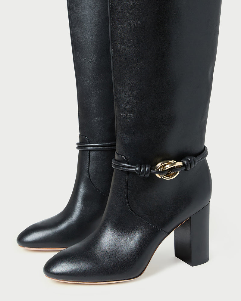 Goldy Black/Gold Leather Tall Boot in black leather with a gold accent.