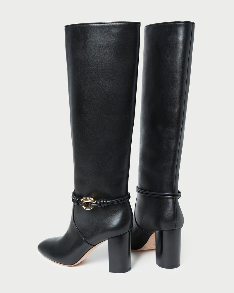 Goldy Black/Gold Leather Tall Boot in black leather with a gold accent.