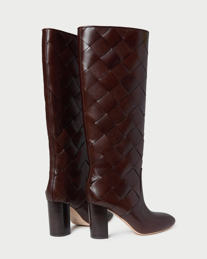 Goldy Espresso Woven Leather Tall Boot in espresso woven leather.