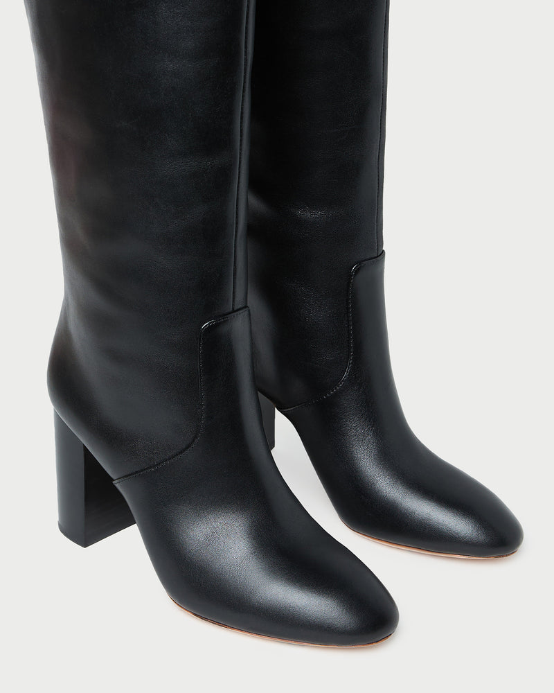 Goldy Black Wide-Calf Tall Boot in black leather.