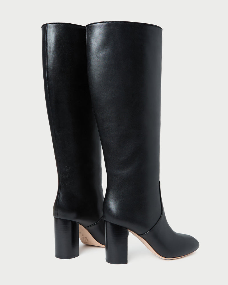 Goldy Black Wide-Calf Tall Boot in black leather.