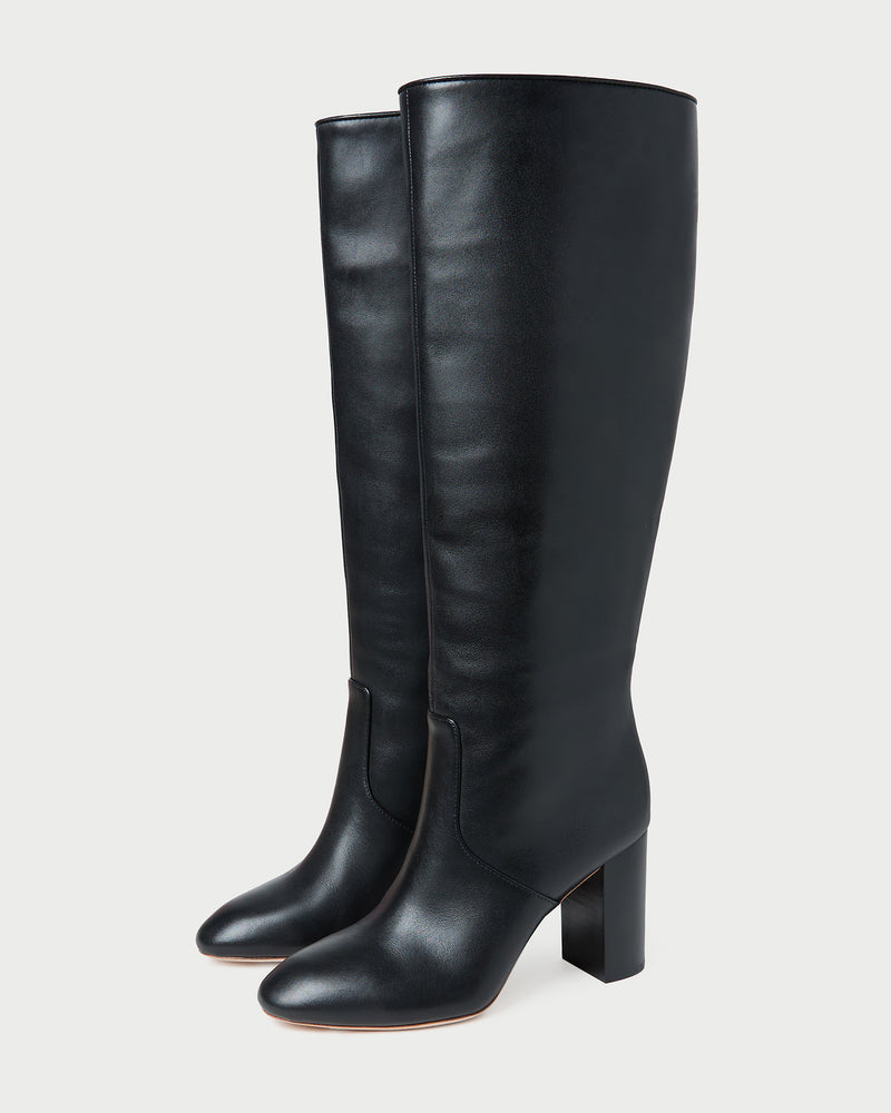 Goldy Black Wide-Calf Tall Boot in black leather.