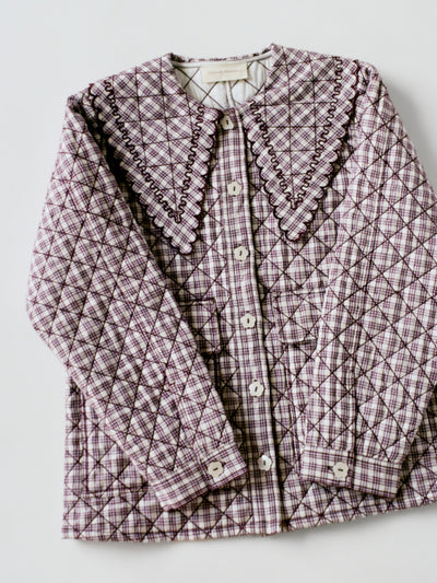 James Quilted Jacket in cream and maroon plaid linen - Loeffler Randall