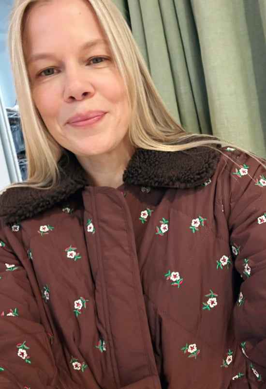 Wyatt Quilted Coat in brown nylon with floral embroidery - Loeffler Randall
