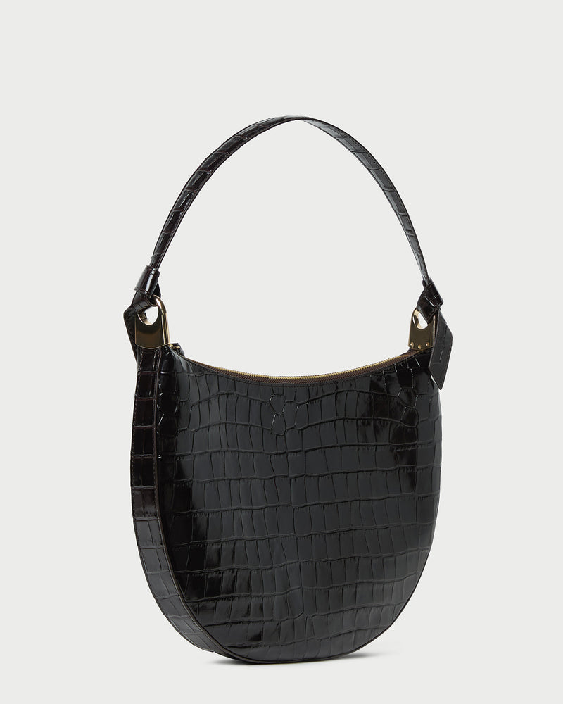 Harlow Crocodile Leather Shoulder Bag in crocodile black leather.
