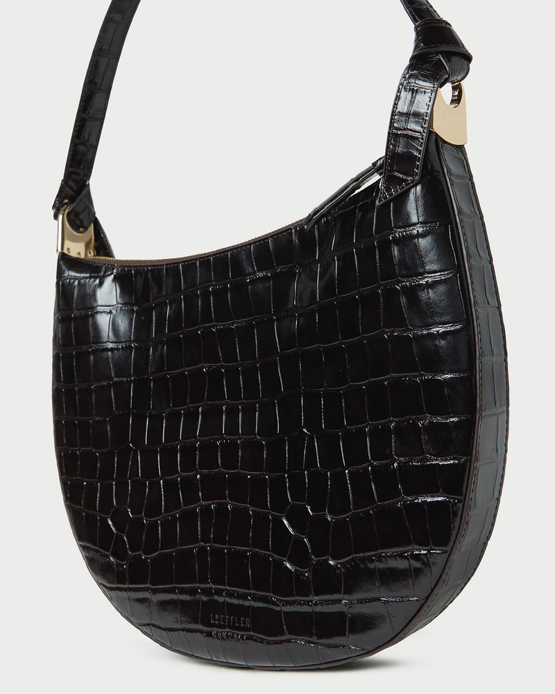 Harlow Crocodile Leather Shoulder Bag in crocodile black leather.