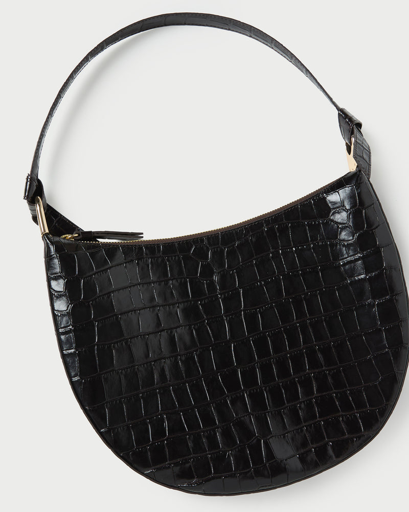 Harlow Crocodile Leather Shoulder Bag in crocodile black leather.