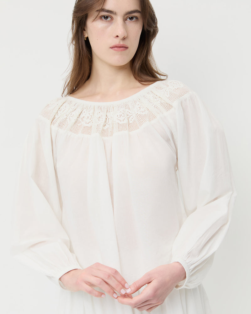 Hattie cotton top in cream and Delaney Skirt in cream cotton.