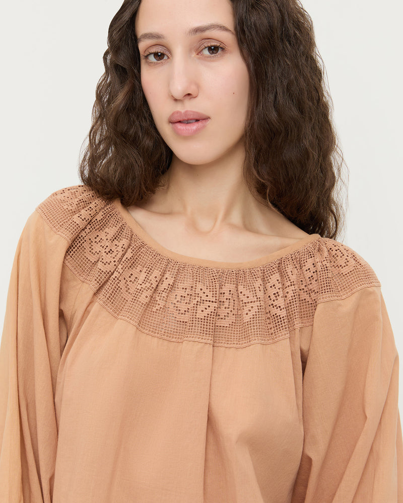Hattie Top in light brown cotton.