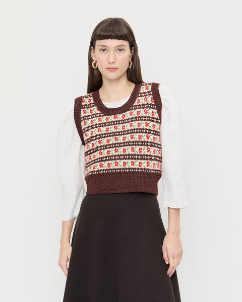 Heather Cream/Red Floral Sweater Vest | Knitwear | Apparel
