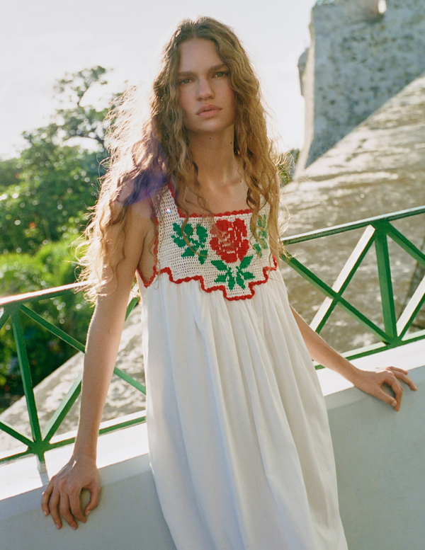 Hetty Dress in white cotton and floral crochet - Loeffler Randall