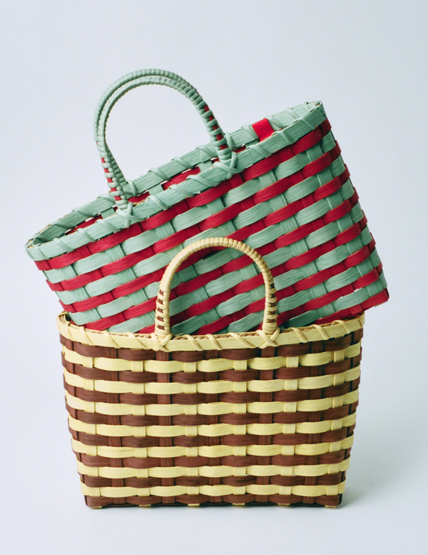 LR X Underwater Weaving Basket Tote in yellow and cacao rattan and mint and red rattan - Loeffler Randall