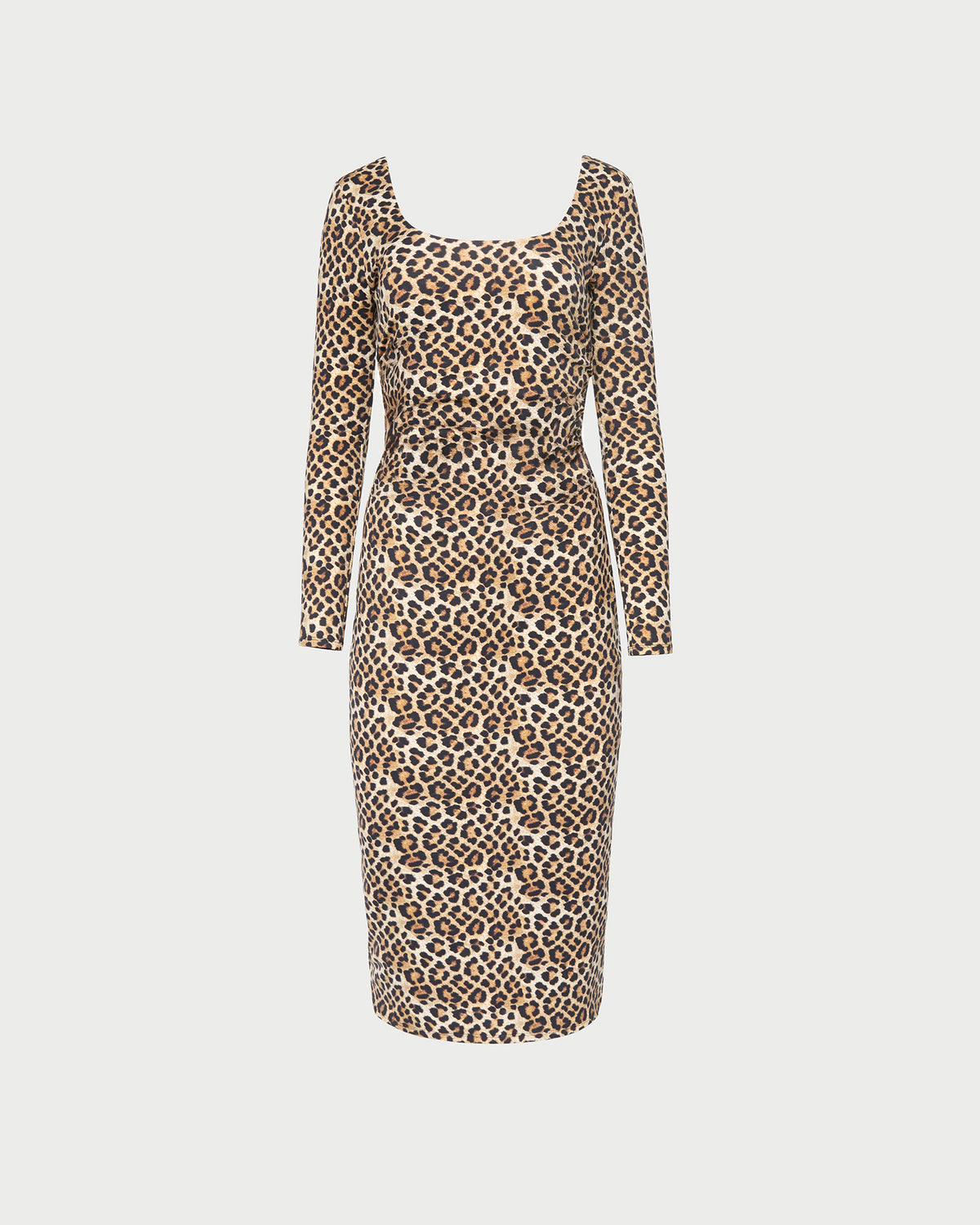 Inaya Dress in leopard print jersey fabric.