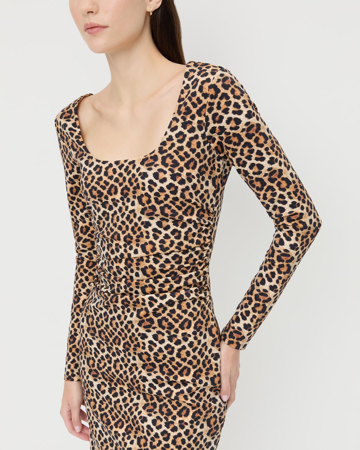 Inaya Dress in leopard print jersey fabric.