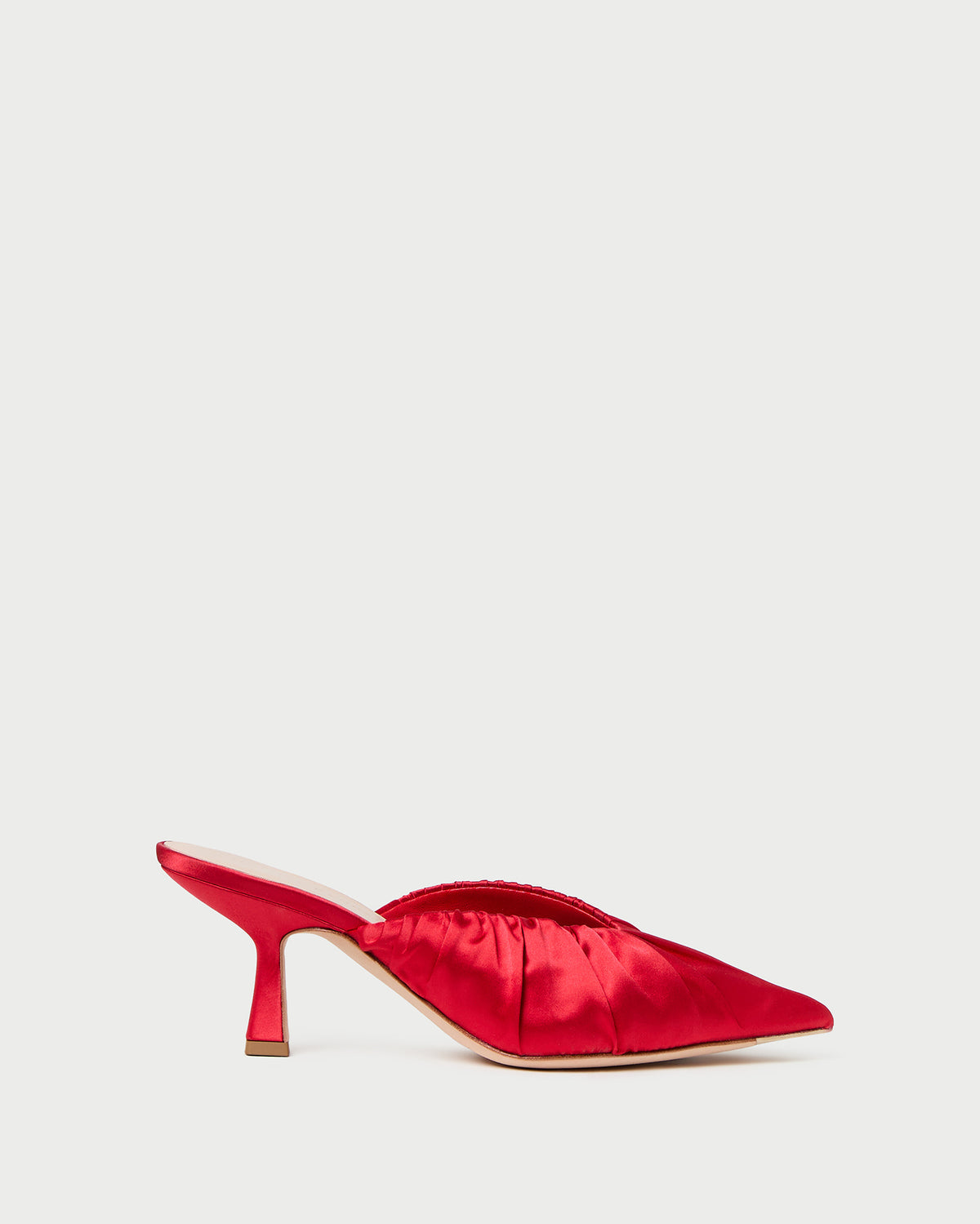 Inez Red Satin Mid-Heel Mule in red satin.