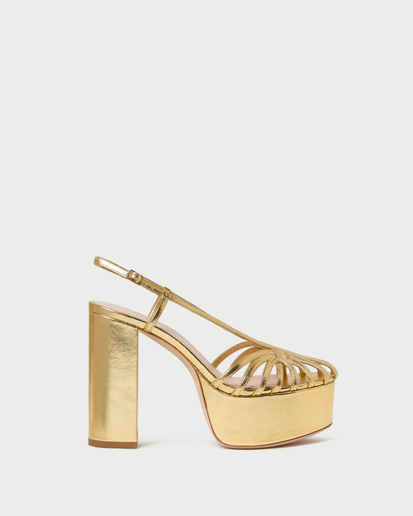 Isabella Gold Leather Platform Sandal in gold leather.