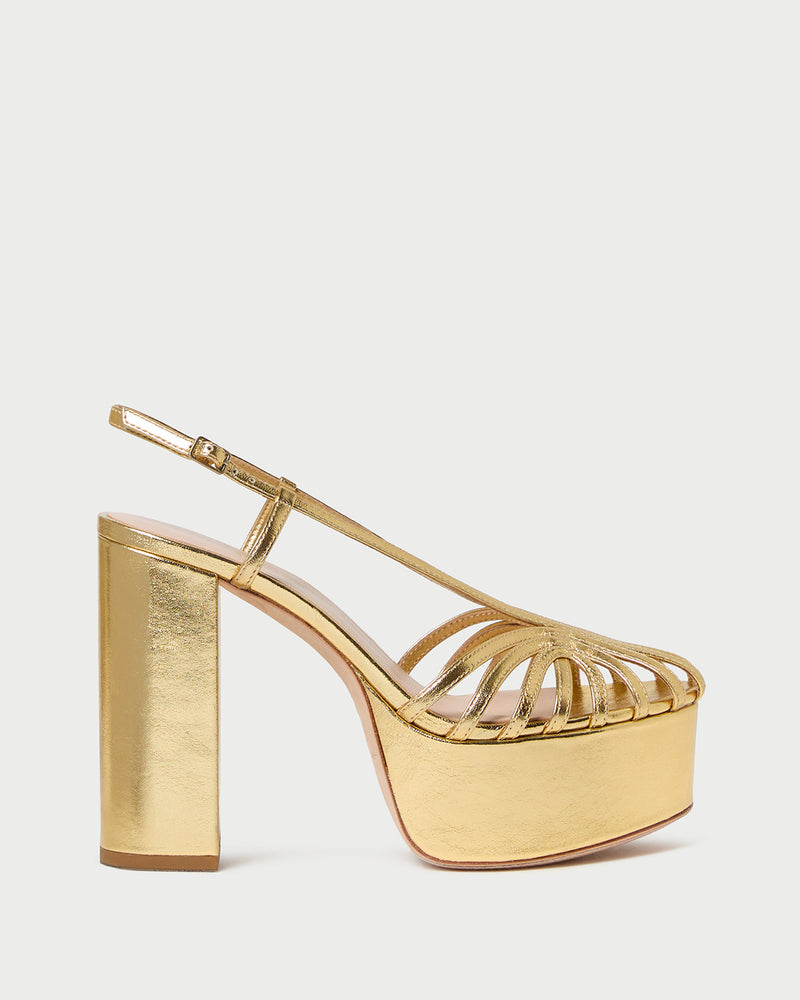 Isabella Gold Leather Platform Sandal in gold leather.