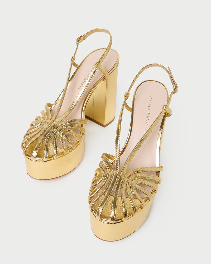 Isabella Gold Leather Platform Sandal in gold leather.
