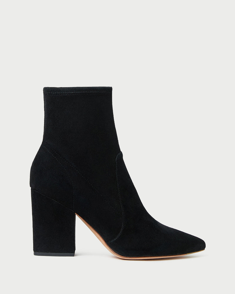 Isla Black Suede Ankle Bootie in black suede.