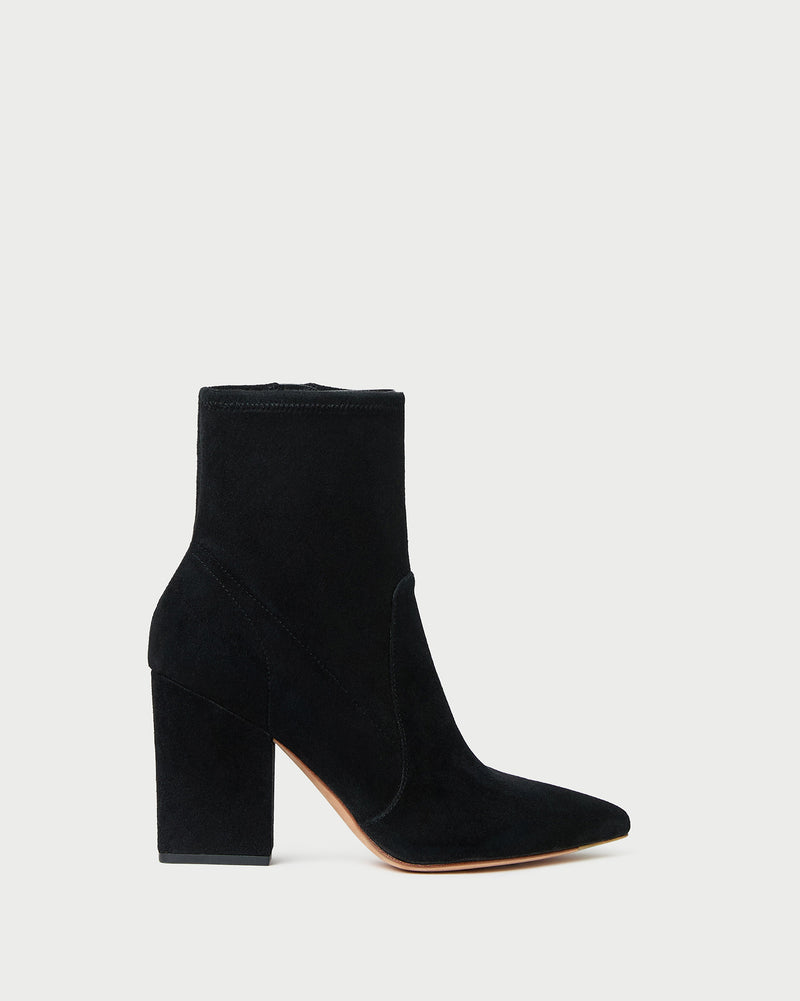 Isla Black Suede Ankle Bootie in black suede.