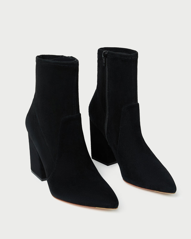 Isla Black Suede Ankle Bootie in black suede.