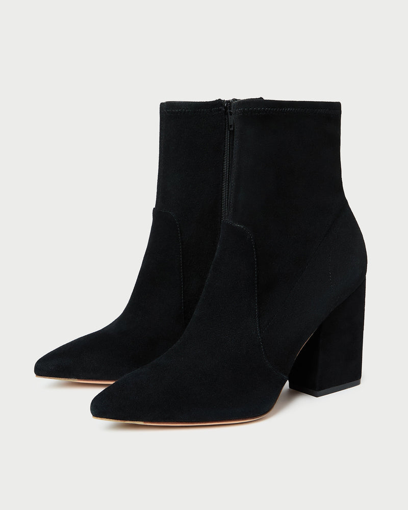 Isla Black Suede Ankle Bootie in black suede.