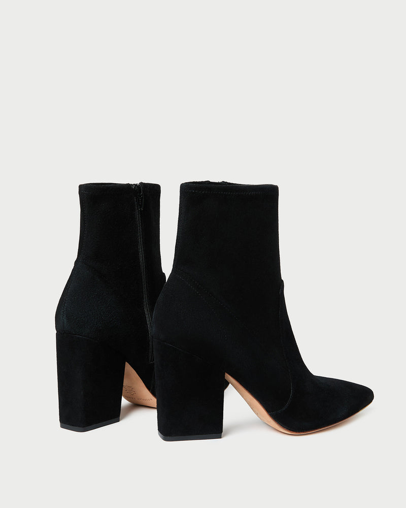 Isla Black Suede Ankle Bootie in black suede.