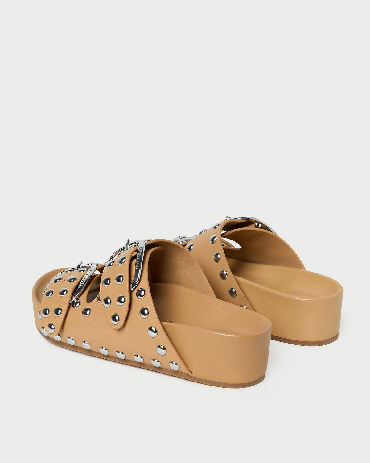 Joni Khaki Two Band Studded Sandal in khaki tan leather.