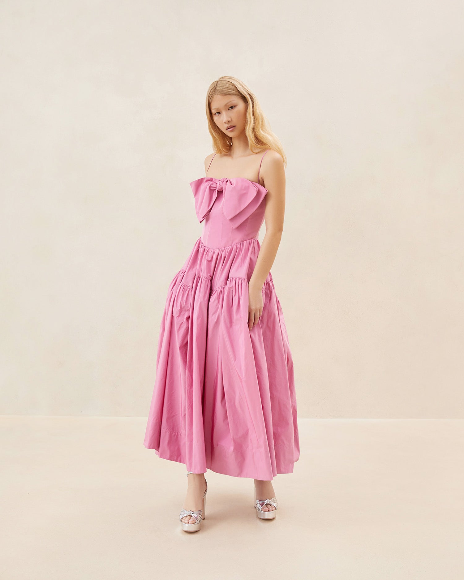 Josafina Pink Bow Midi Dress