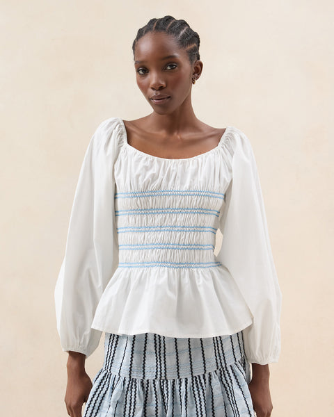 Julietta White Gathered Cotton Top I Tops I Apparel