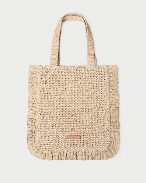 Justine Natural Crochet Ruffle Tote | Totes | Handbags