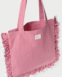 Justine Red Gingham Ruffle Tote