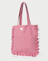 Justine Red Gingham Ruffle Tote