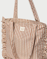 Justine Brown Gingham Ruffle Tote