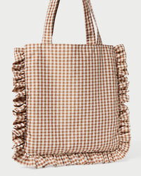 Justine Brown Gingham Ruffle Tote
