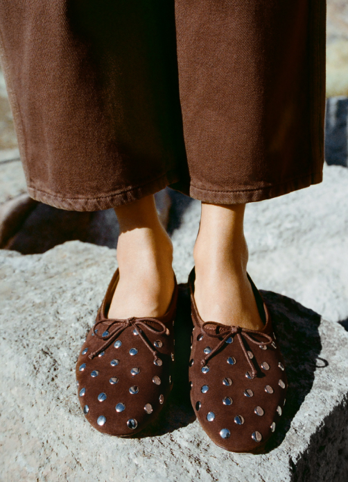 Landon Espresso/Silver Suede Ballet Flat - Loeffler Randall