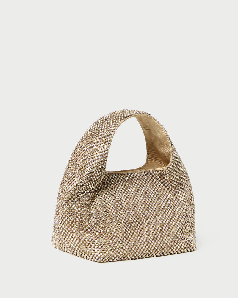 Kenzie Gold Diamanté Mini Bag in gold diamante mesh.