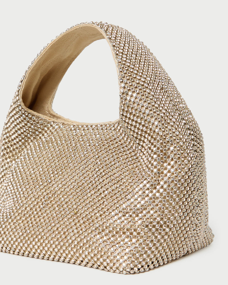 Kenzie Gold Diamanté Mini Bag in gold diamante mesh.