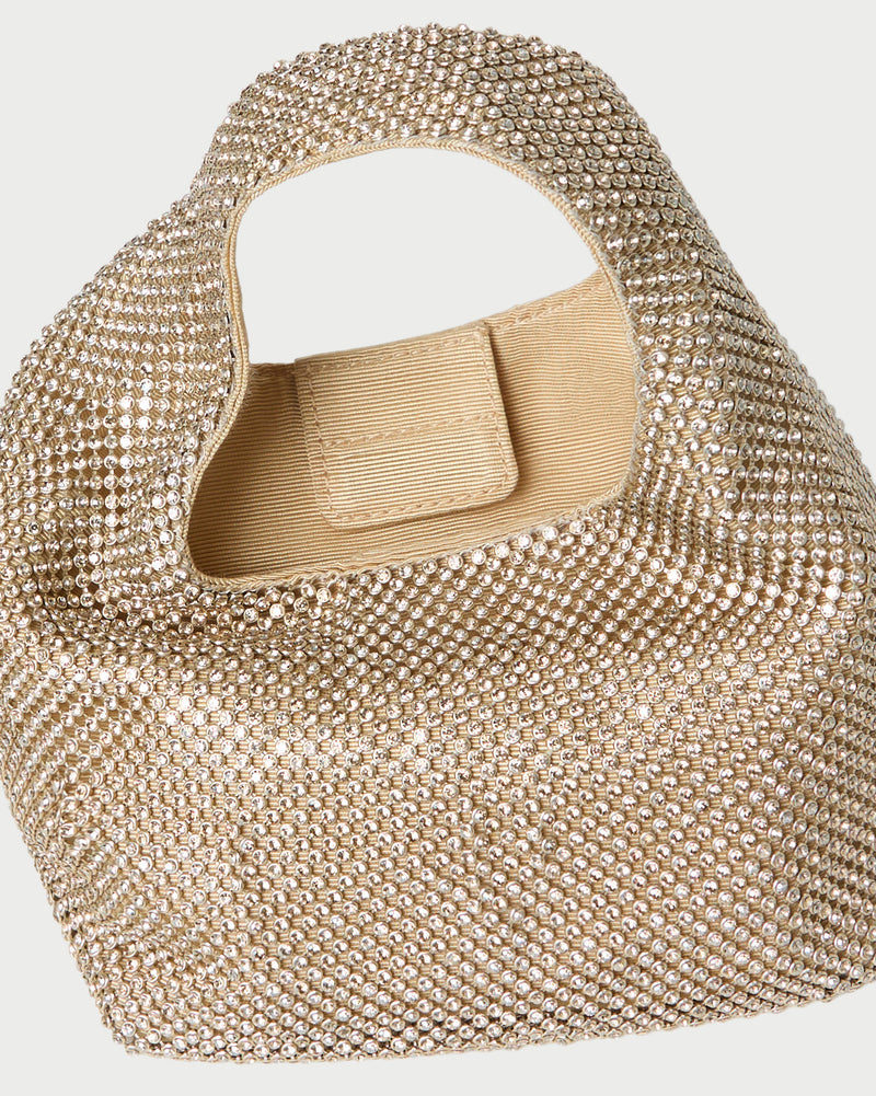 Kenzie Gold Diamanté Mini Bag in gold diamante mesh.