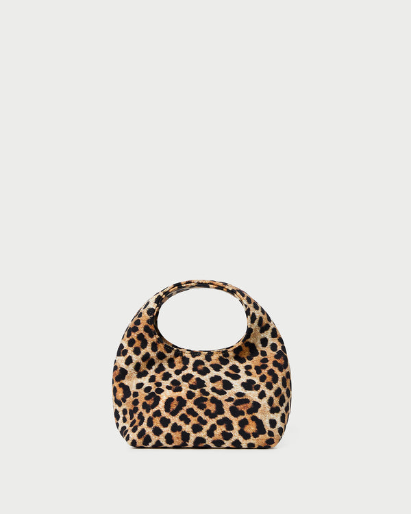 Kenzie Leopard Jersey Mini Bag in leopard print jersey fabric.